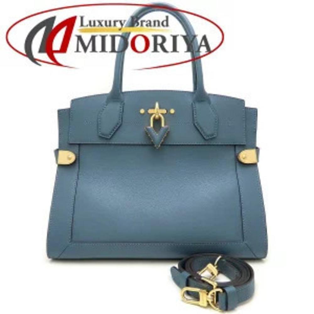 Louis Vuitton Steamer Top Handle Bag Denim Grain Leather Blue